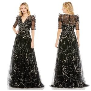 Mac Duggal 20248 Embellished Gathered Puff Sleeve Faux Wrap Gown Size 2